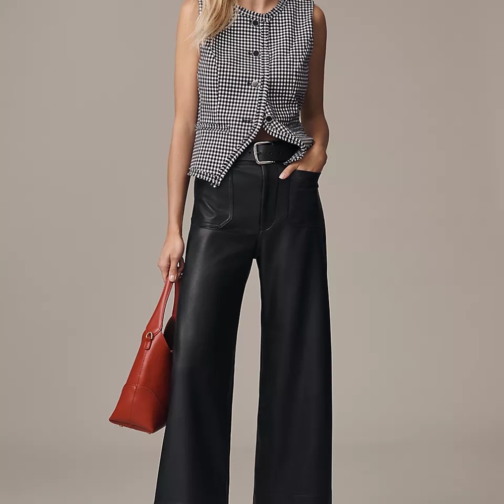 Anthropologie Maeve, The Colette, wide leg pants, black vegan leather, Sz. 32